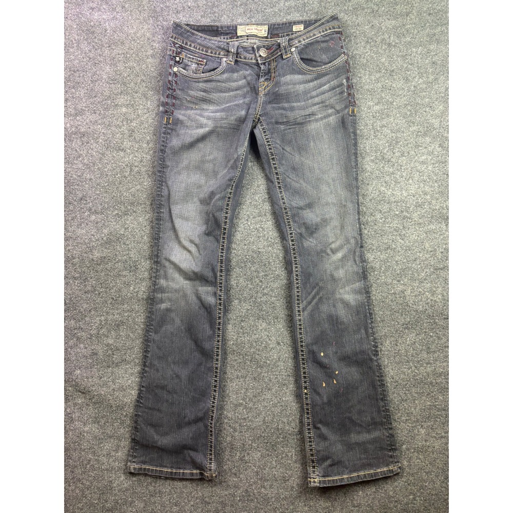 MEK Denim Princeton Straight Leg Jeans Womens 29 Blue Embroidered Wing Pockets